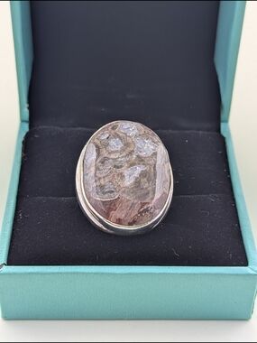 ✨ Vintage Sterling Silver Statement Ring  Agate Cabochon ✨